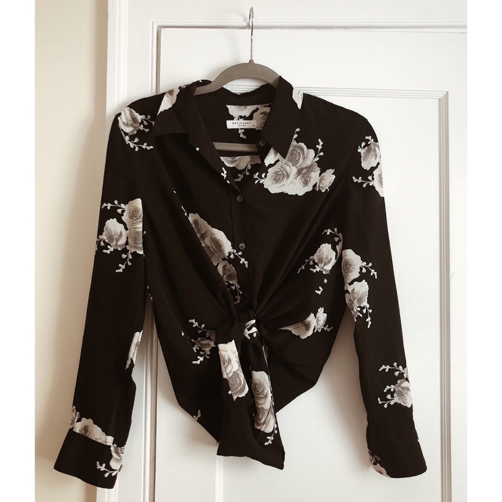 Equipment Black Floral Button Down